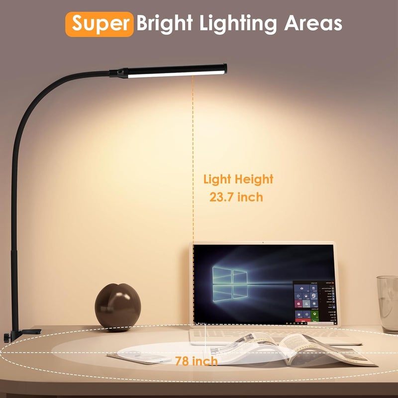 SHINETECH LED Desk lamp with Clamp, 3000K Warm White 11 Brightness Level Eye-Caring Clip Lights for Home Office, USB Adapter, Black - Image 5